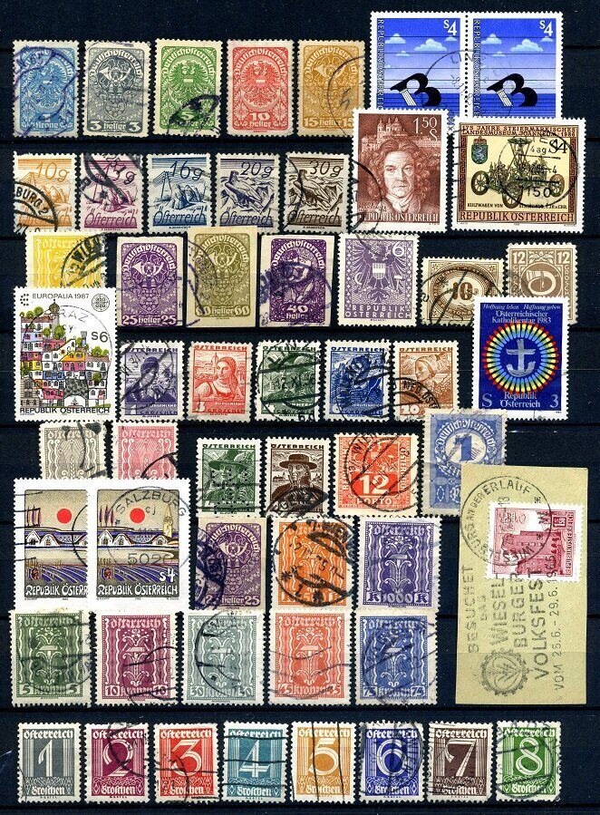 Старая Австрия, Набор почтовых марок 52 шт. и вырезка с почтовым штемпелем