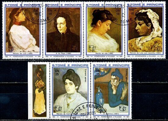 Женские портреты, живопись Пабло Пикассо, серия 6 марок, Сан - Томе и Принсипи 1982 г.