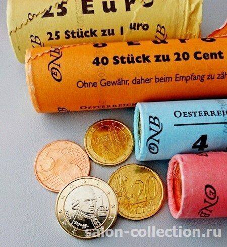 Монеты Евро Австрия 2002г., состояние UNC (из роллов)