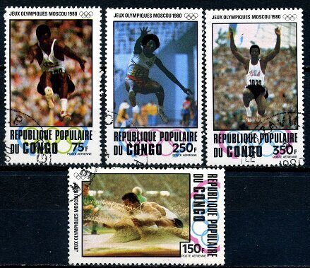 Олимпиада Москва - 80, спорт, серия 4 марки, Конго 1980 г.