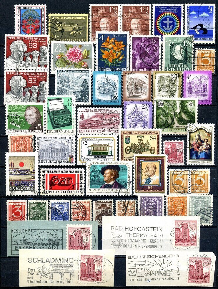 Австрия, Набор почтовых марок 44 шт. и вырезка с почтовым штемпелем 4 шт.