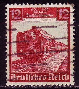 Германия, Третий Рейх, 100 лет  немецкой железной дороге, почтовая марка 1935г