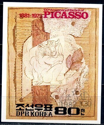 Пабло Пикассо, искусство, 100 лет со дня рождения,  почтовый блок, Сев. Корея 1982 г.